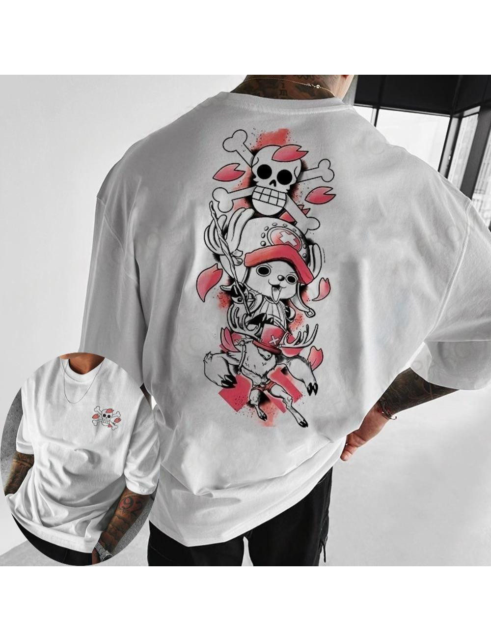 BIAŁY T-SHIRT OKRĄGŁY DEKOLT NADRUK