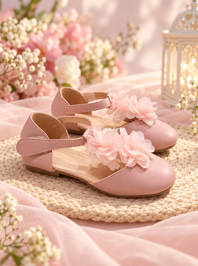 różowe baleriny na rzepy kwiat 3d zdobienie