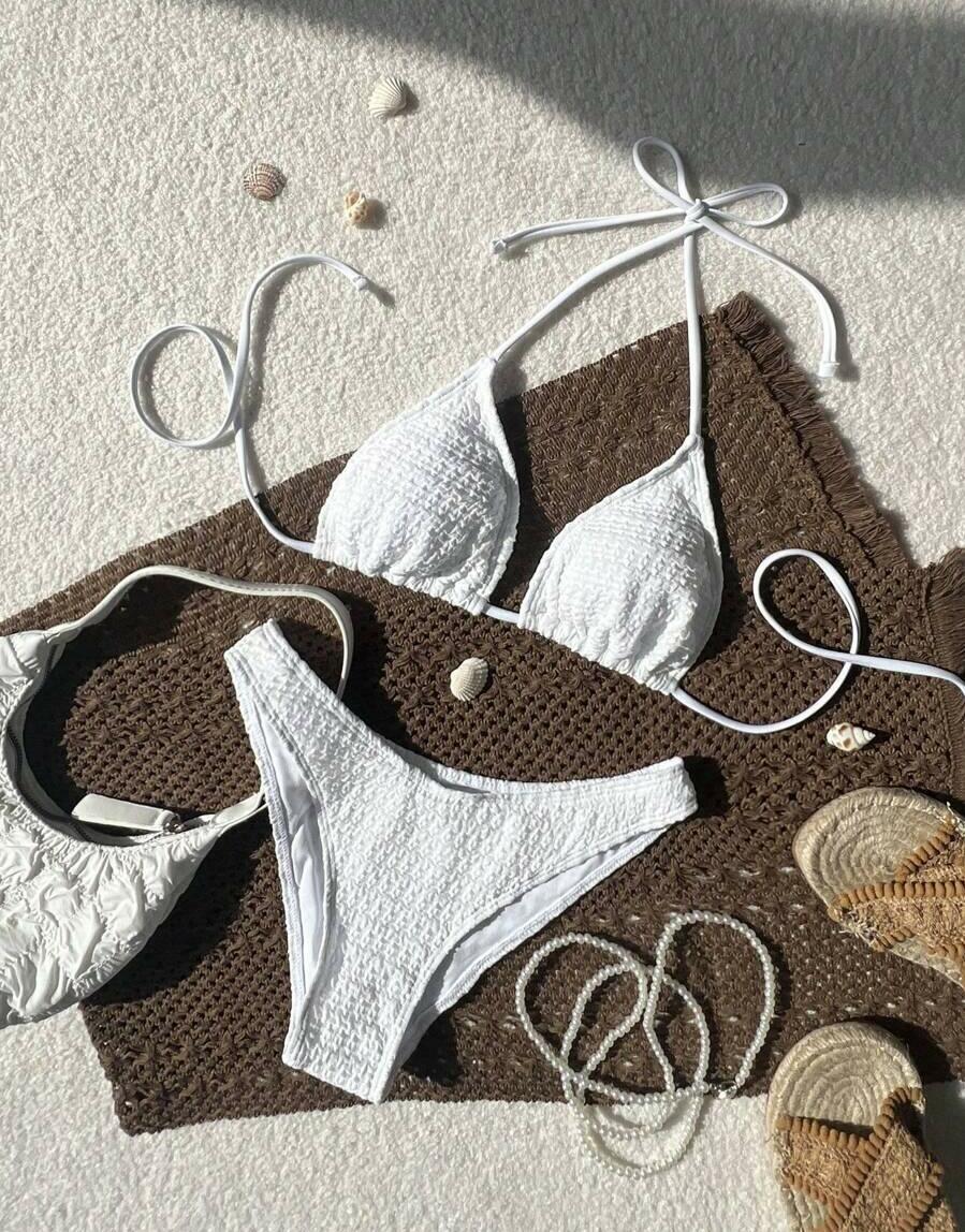 BIAŁY KOMPLET BIKINI TEKSTURA 