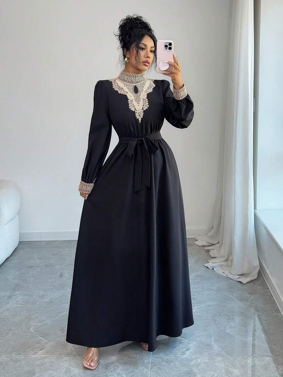 czarna maxi sukienka haft