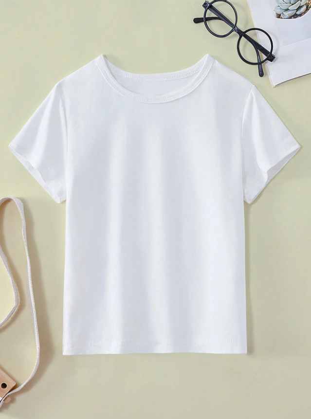 biały t-shirt okrągły dekolt 
