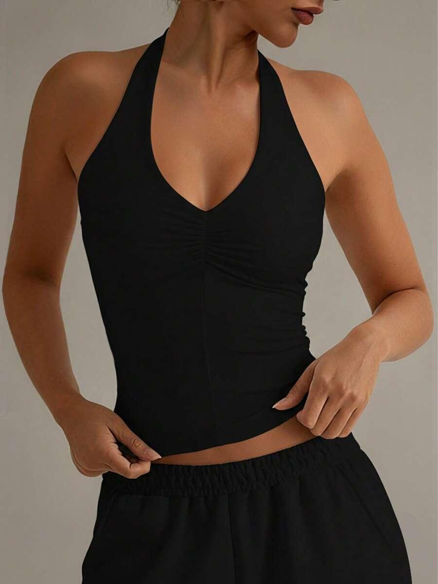CZARNY TOP V-NECK 