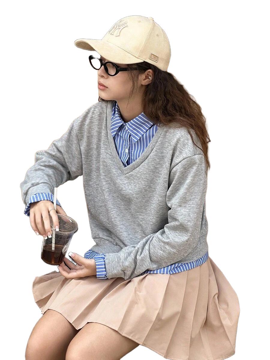 DZIEWCZĘCA BLUZA Z KOSZULOWĄ WSTAWKĄ