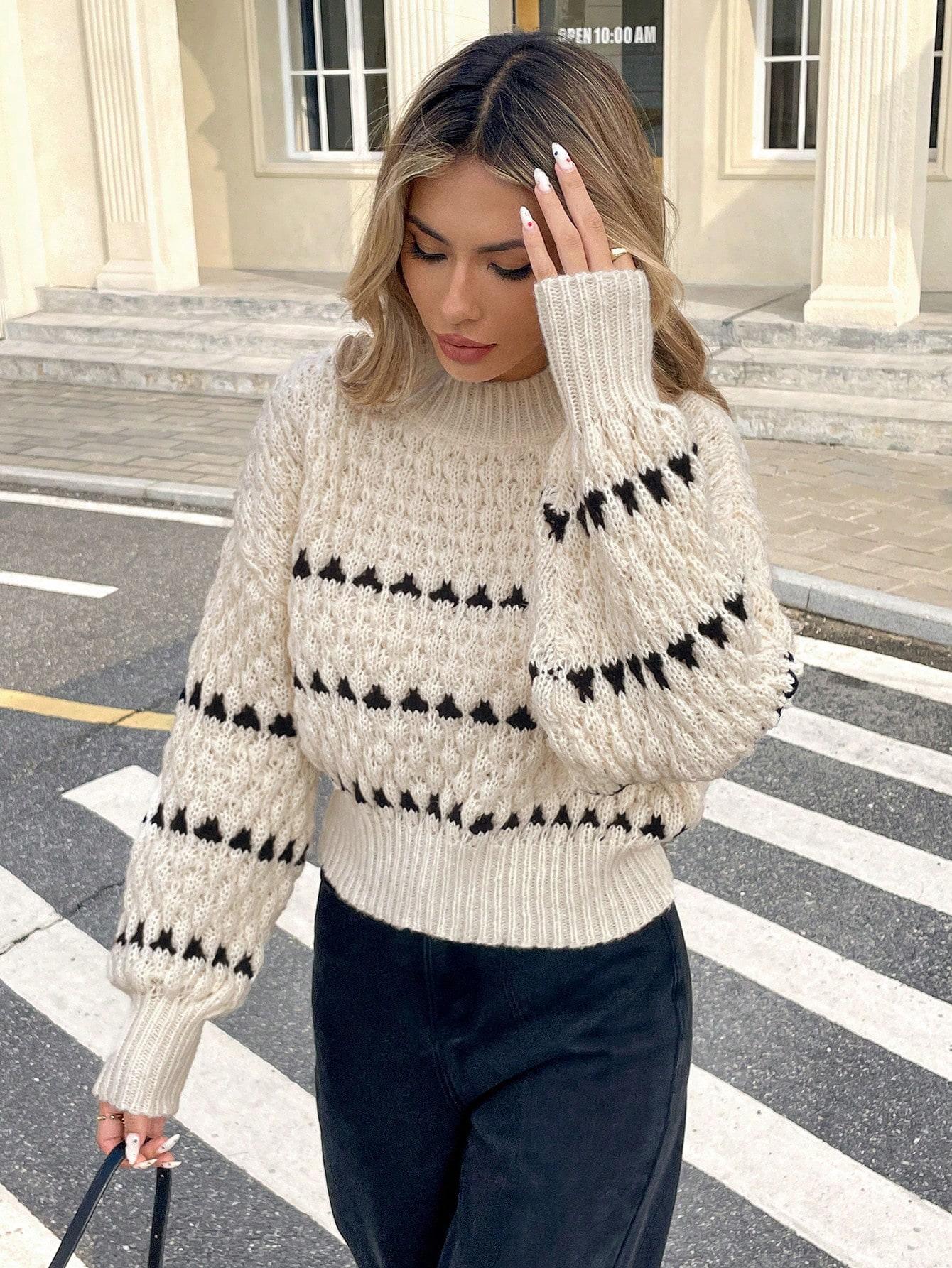 dzianinowy sweter okrągły dekolt 