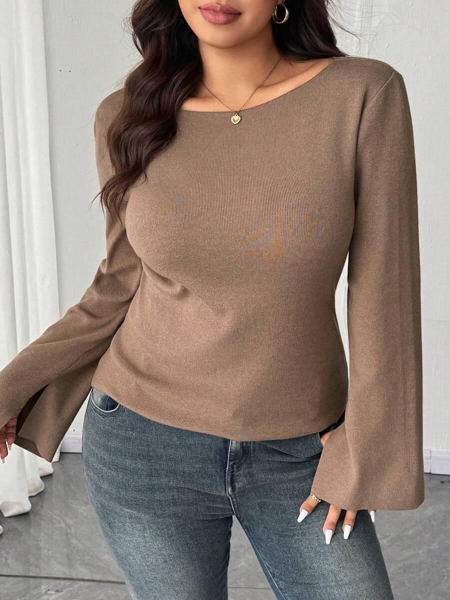 gładki BRĄZOWY SWETER 