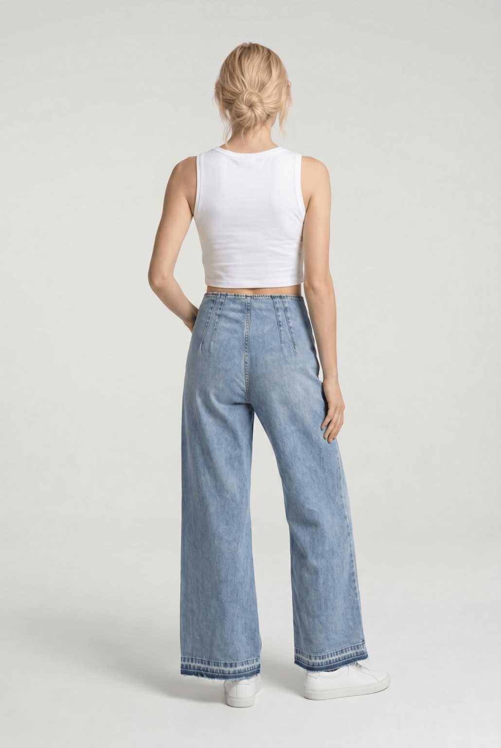 SPODNIE WYSOKI STAN JEANS OZDOBNE SZWY PRZETARCIA