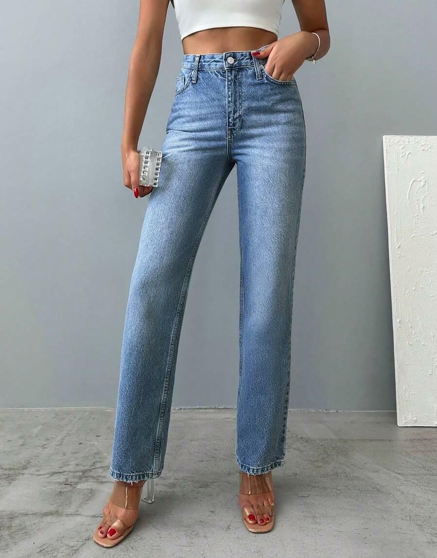 NIEBIESKIE PROSTE SPODNIE JEANS 