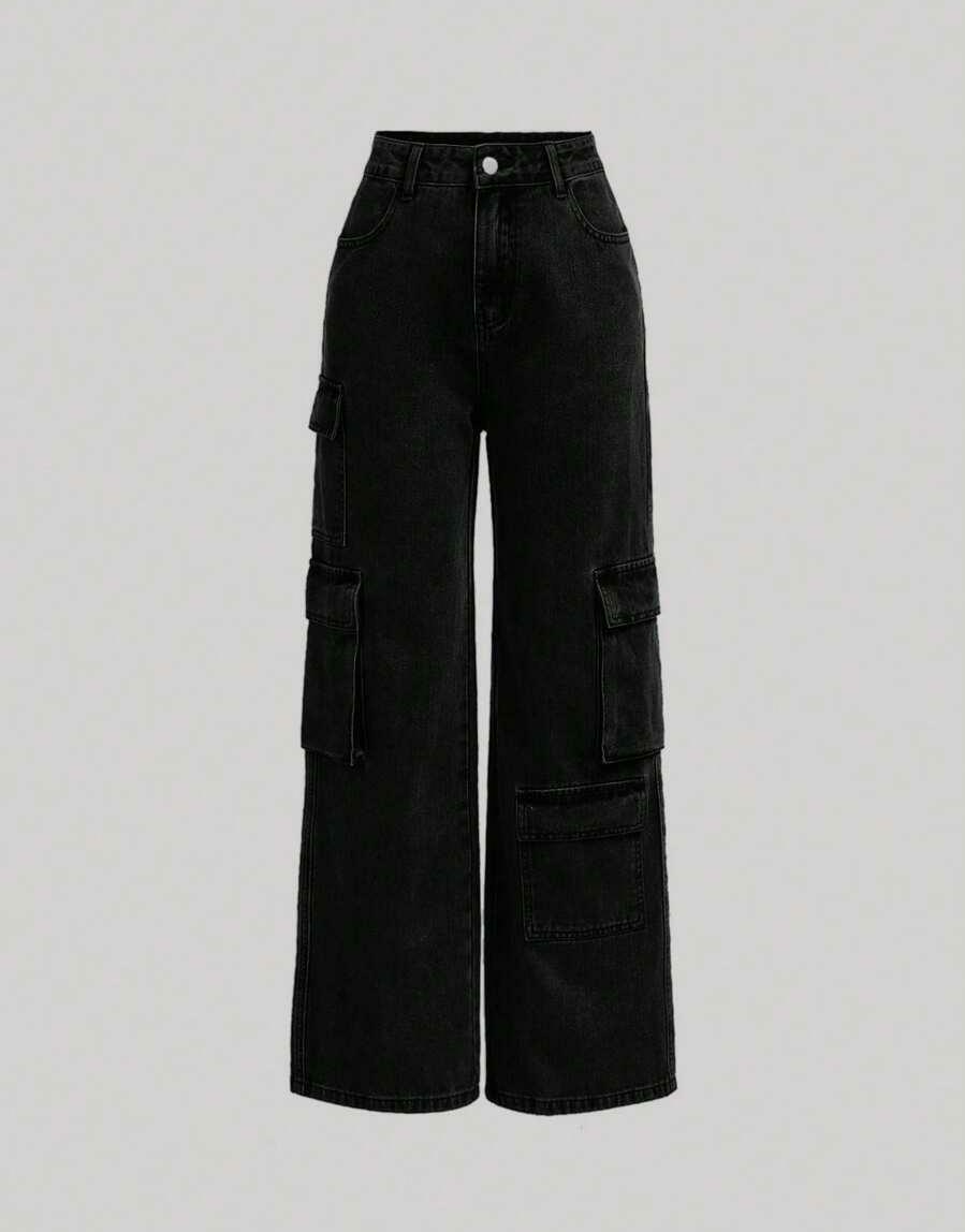 CZARNE SPODNIE JEANS KIESZENIE