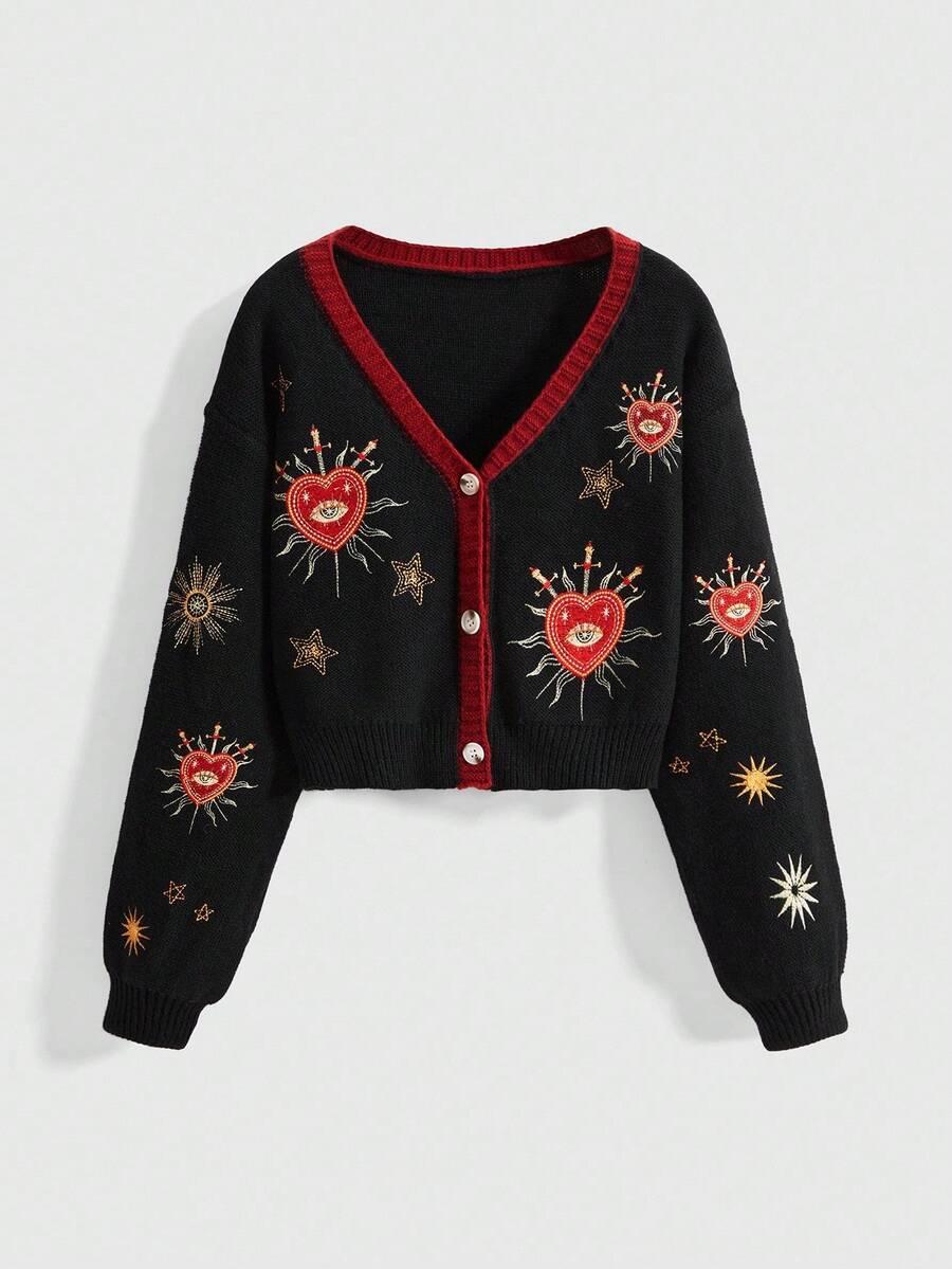 rozpinany sweter haft