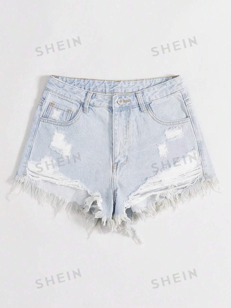 NIEBIESKIE SPODENKI JEANS PRZETARCIE 