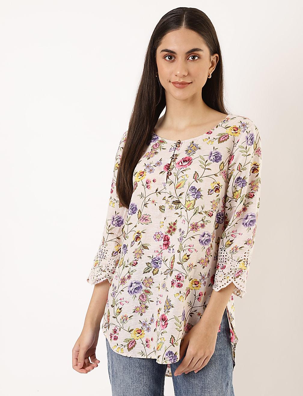 ASYMETRYCZNA BLUZKA KWIATY T52-6928K-K4