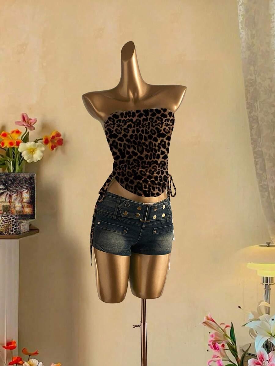 top tuba marszczenie animal print 