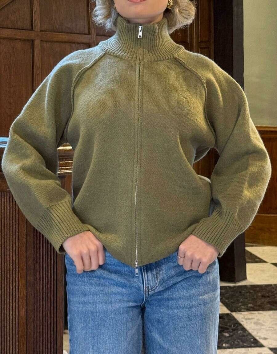 ZIELONY sweter kardigan zamek