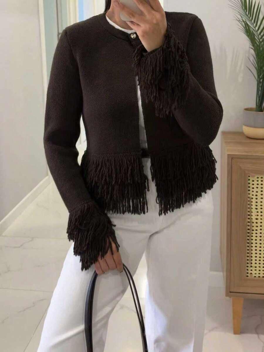 BRĄZOWY SWETER GUZIK