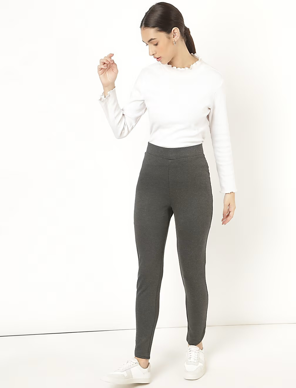 szare klasyczne legginsy T59-4967K-VP