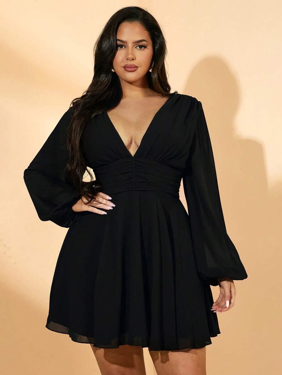 CZARNA SUKIENKA V-NECK 