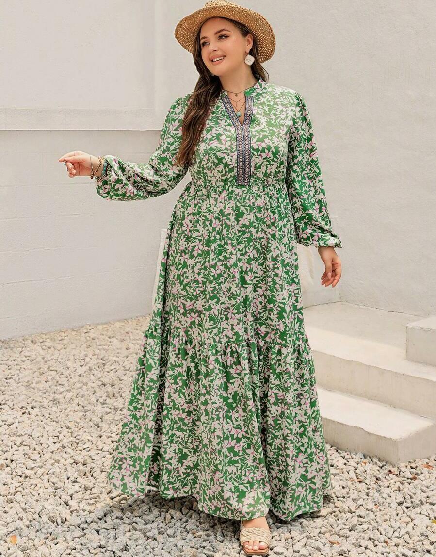 MAXI SUKIENKA V-NECK KWIATY