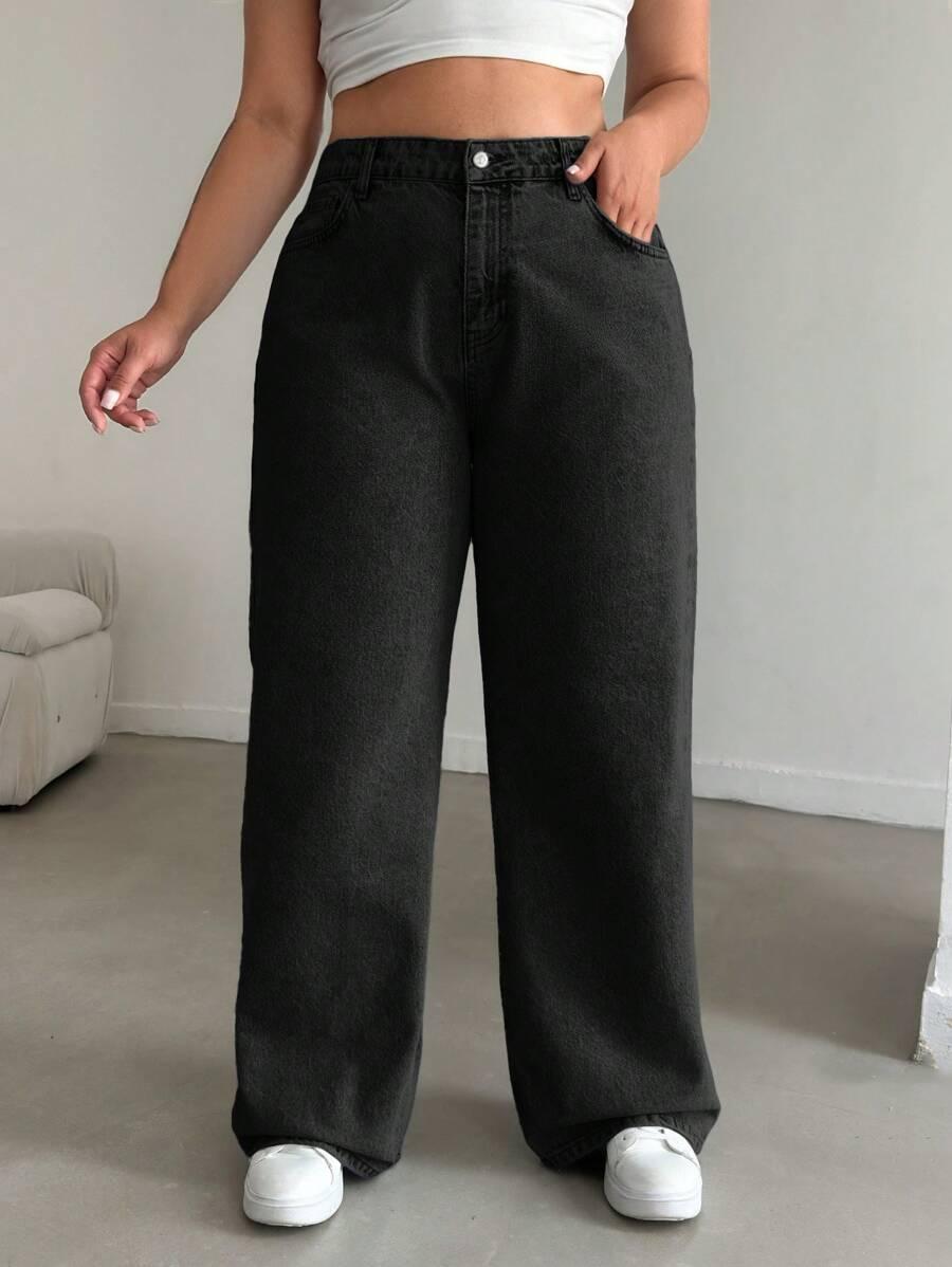 CZARNE SPODNIE JEANS SZEROKA NOGAWKA