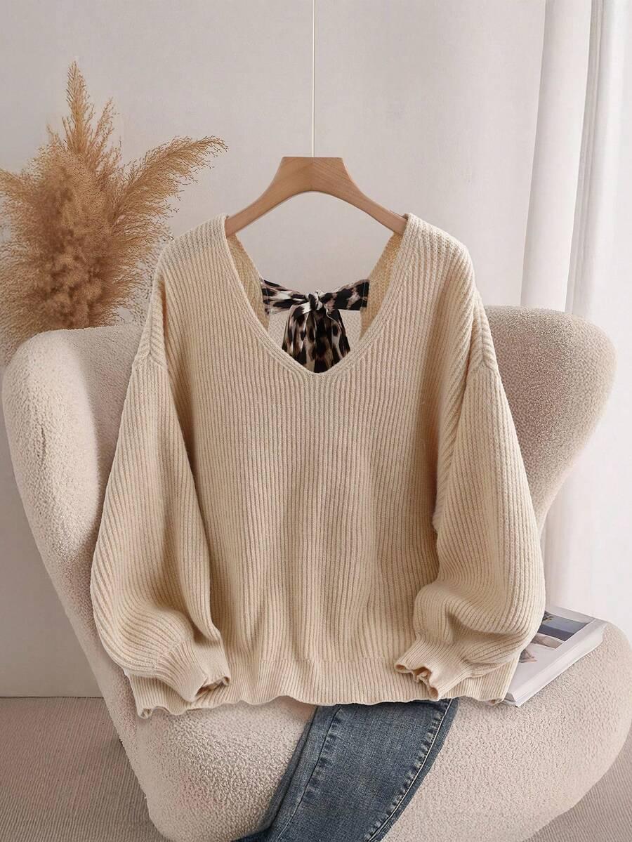 beżowy sweter wiązanie