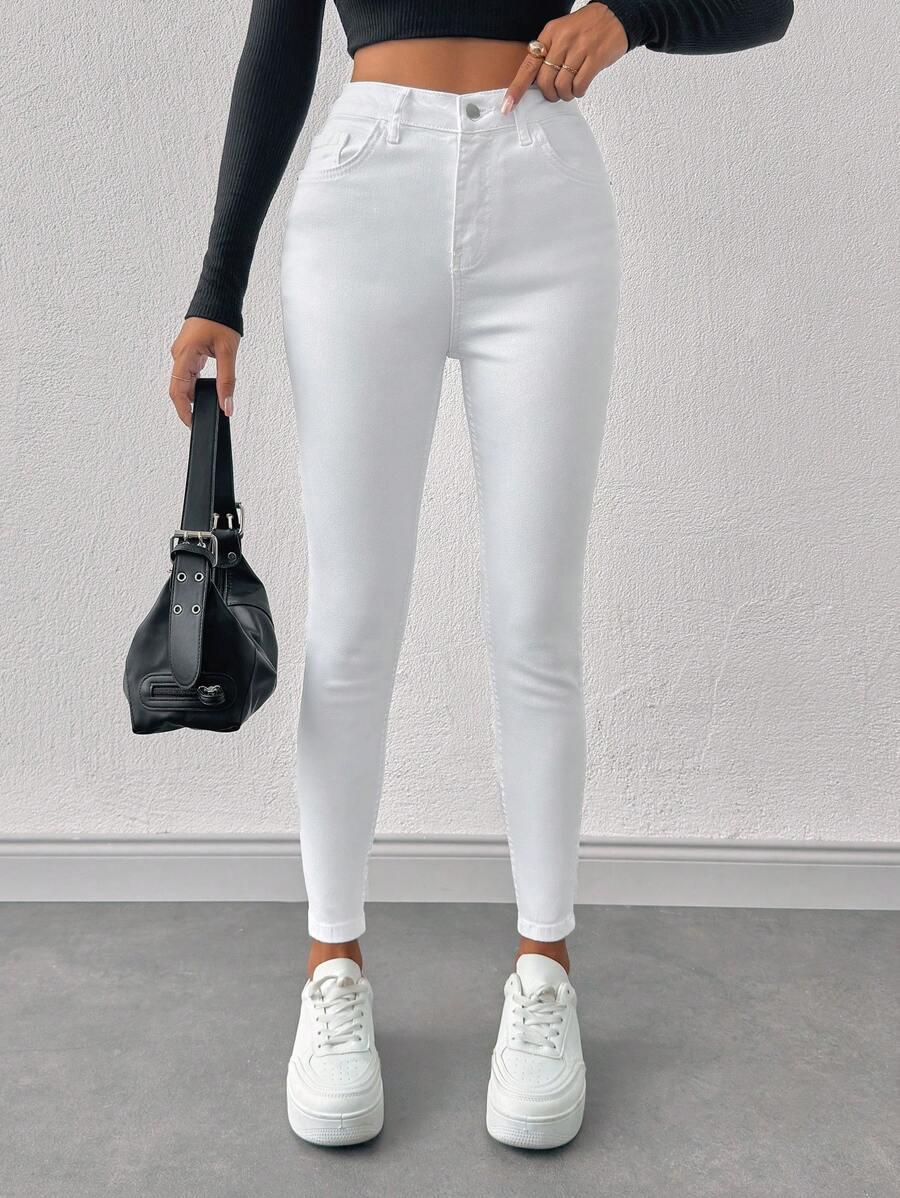 BIAŁE SPODNIE rurki JEANS