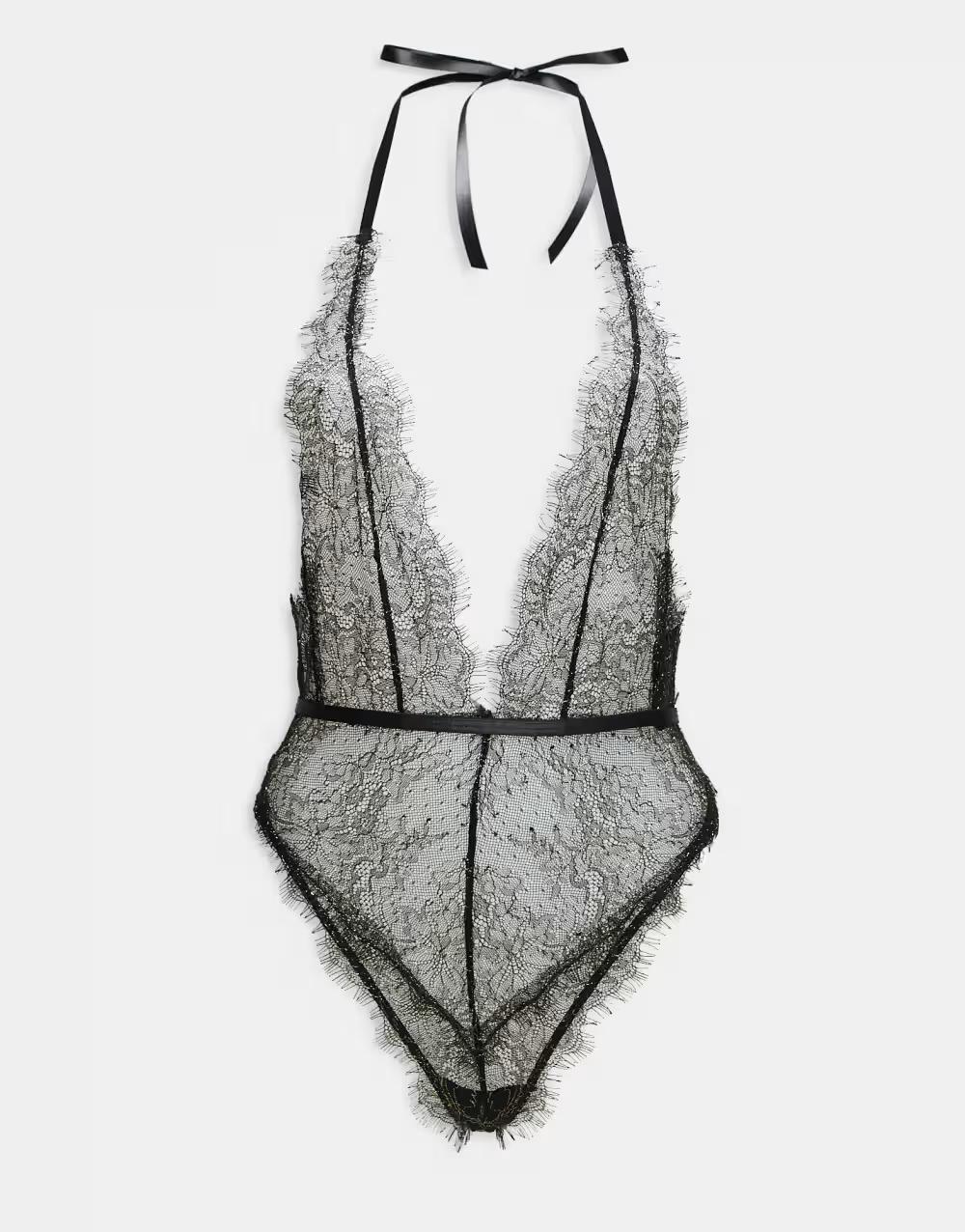 czarne koronkowe body wiązanie