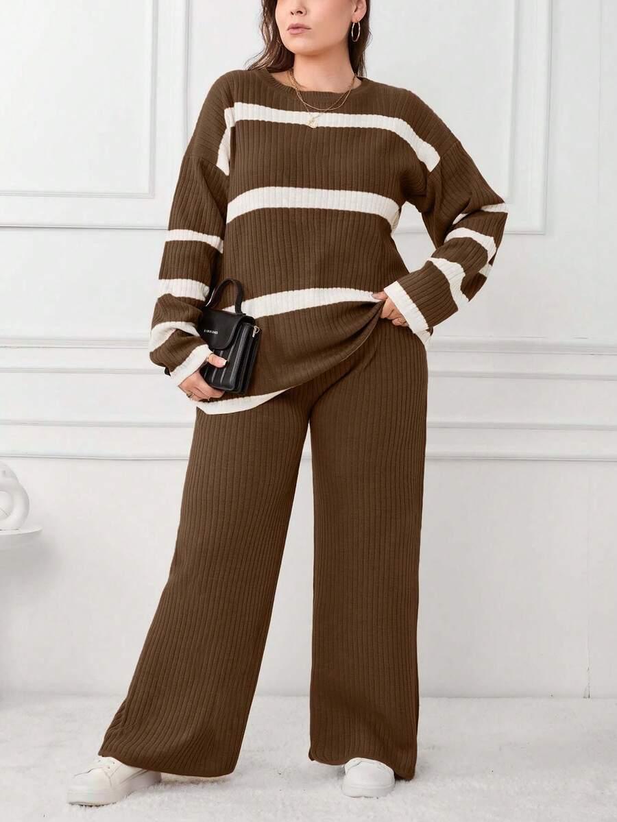 SWETER SPODNIE KOMPLET DZIANINOWY 