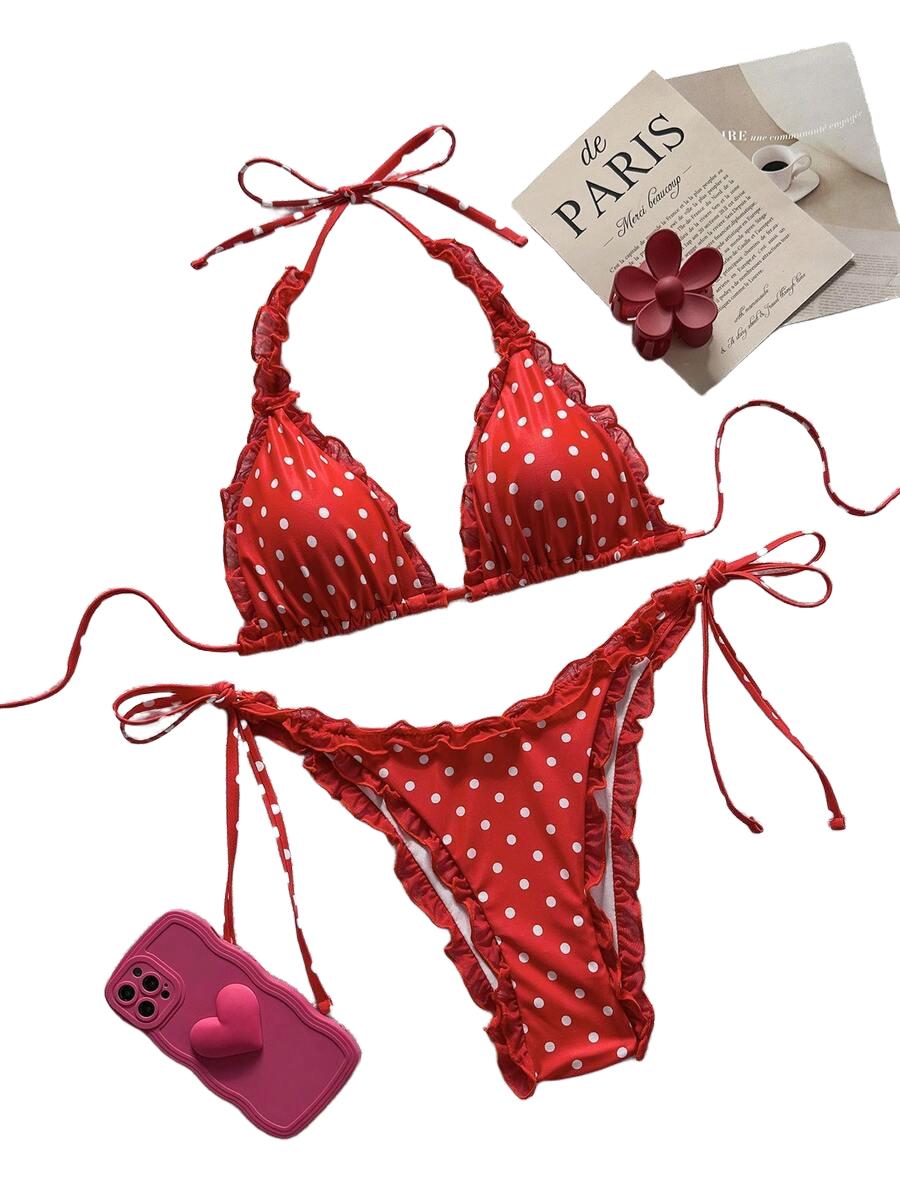 KOMPLET BIKINI WIĄZANY W GROSZKI