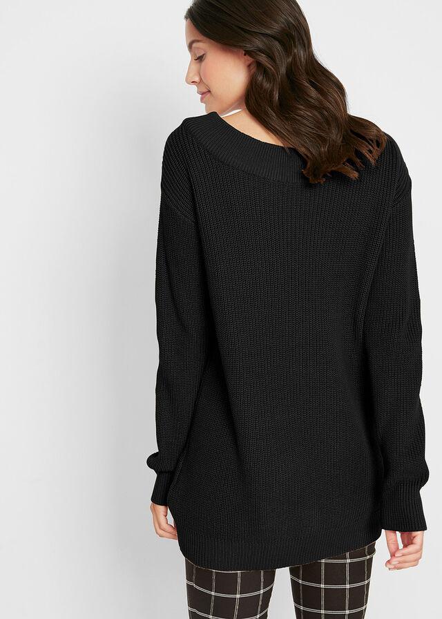 SWETER W PRĄŻEK Z DEKOLTEM W ŁÓDKĘ