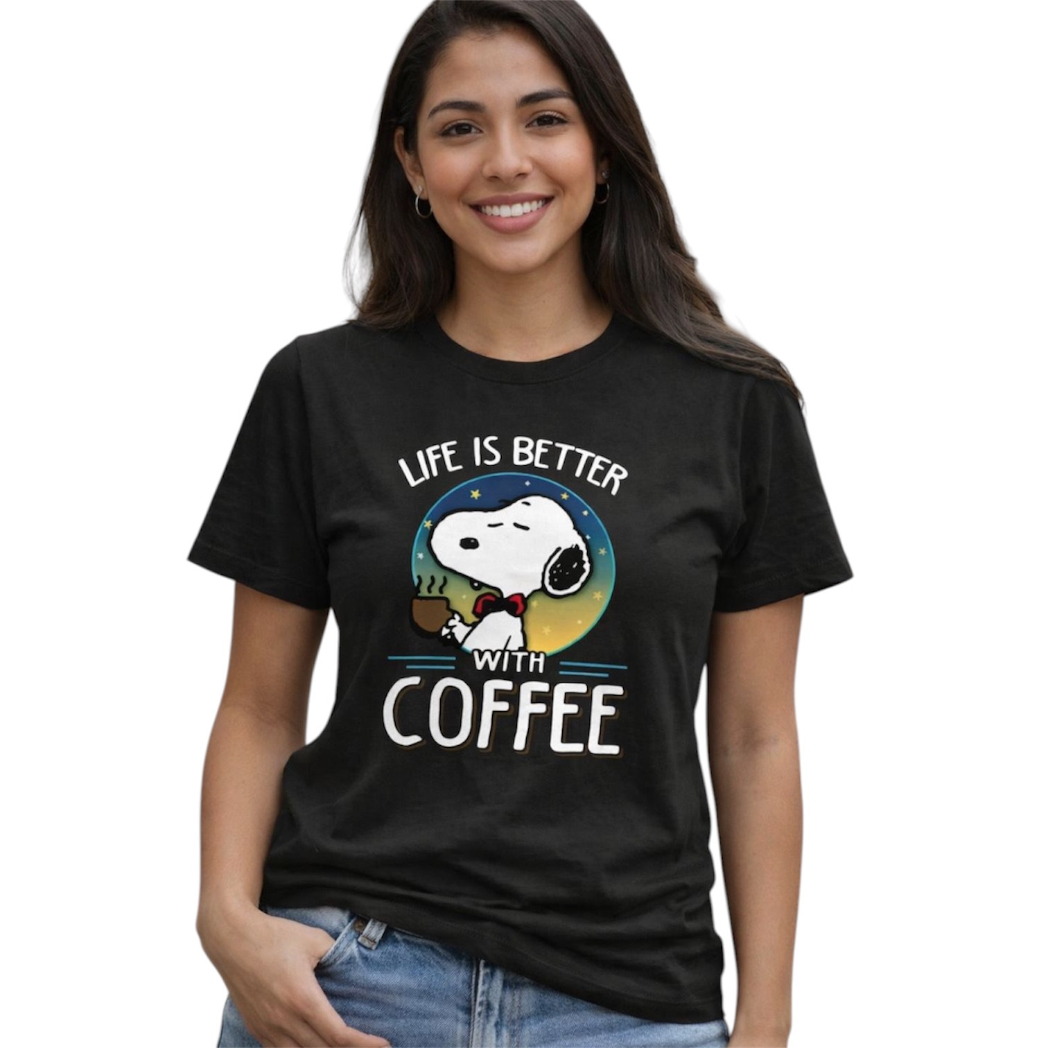 czarny t-shirt nadruk