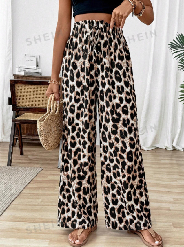 szerokie spodnie na gumce animal print casual 