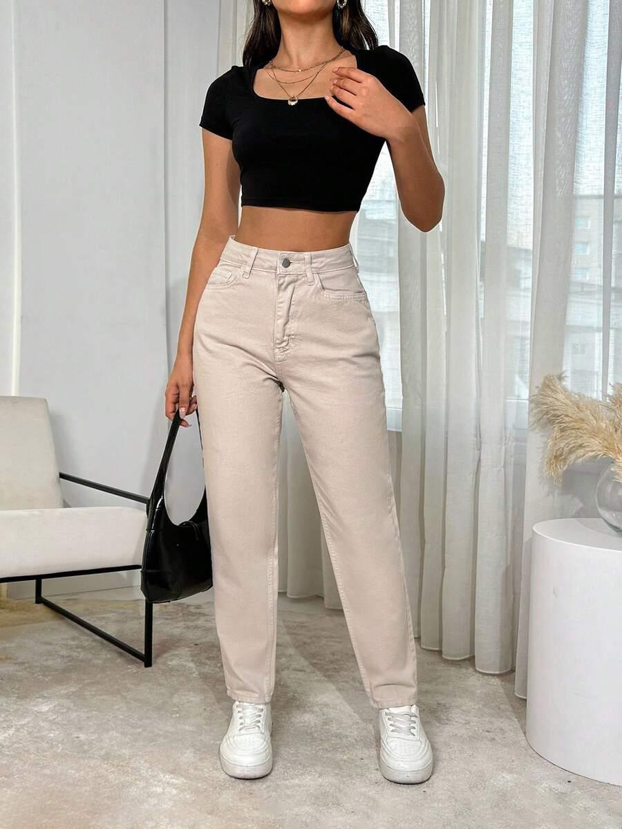 BEŻOWE SPODNIE JEANS