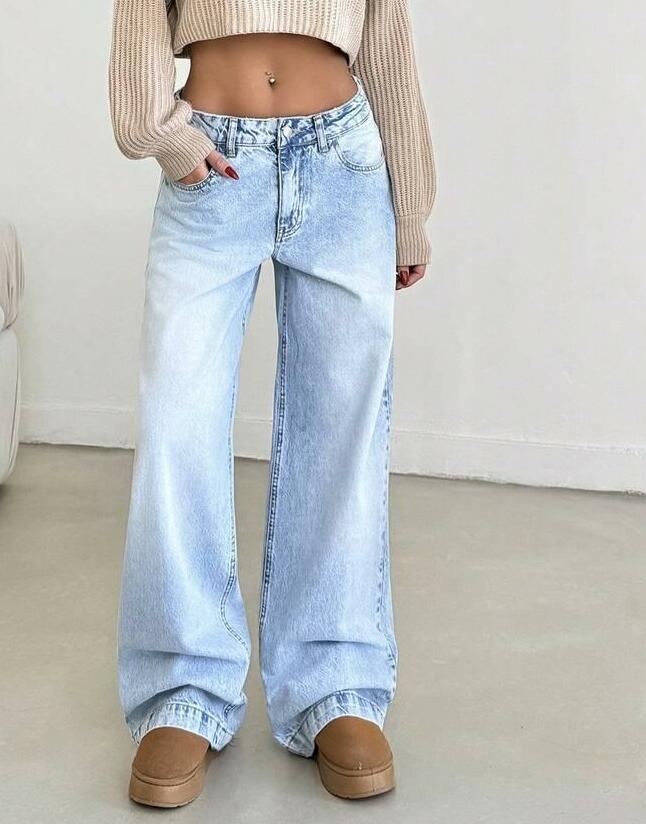 NIEBIESKIE JEANSY SZEROKA NOGAWKA