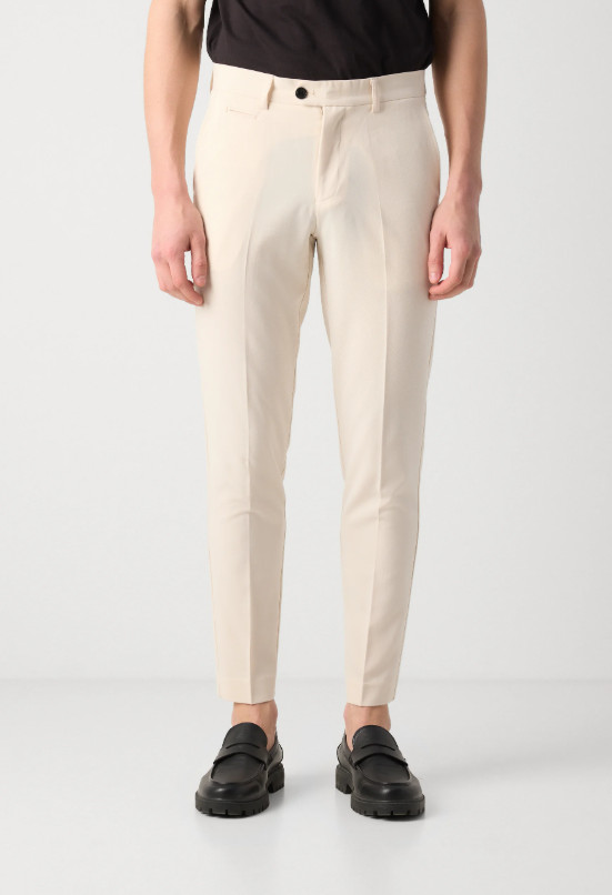 BEŻOWE SPODNIE SLIM FIT KIESZENIE ZAMEK 
