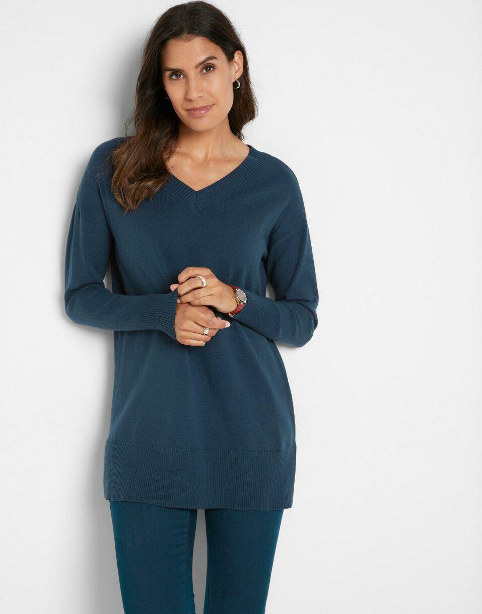 GRANATOWY SWETER V NECK