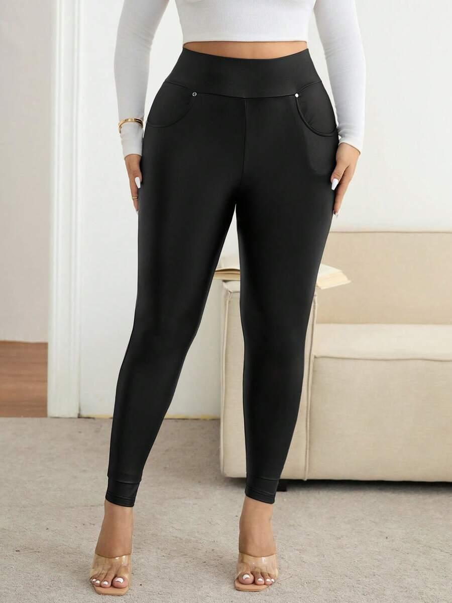 czarne legginsy imitacja skóry 