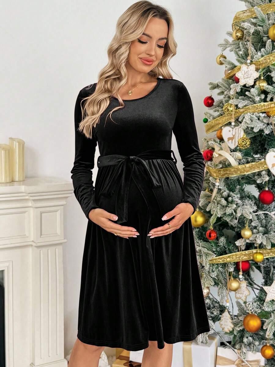 czarna ciążowa sukienka z długim rękawem