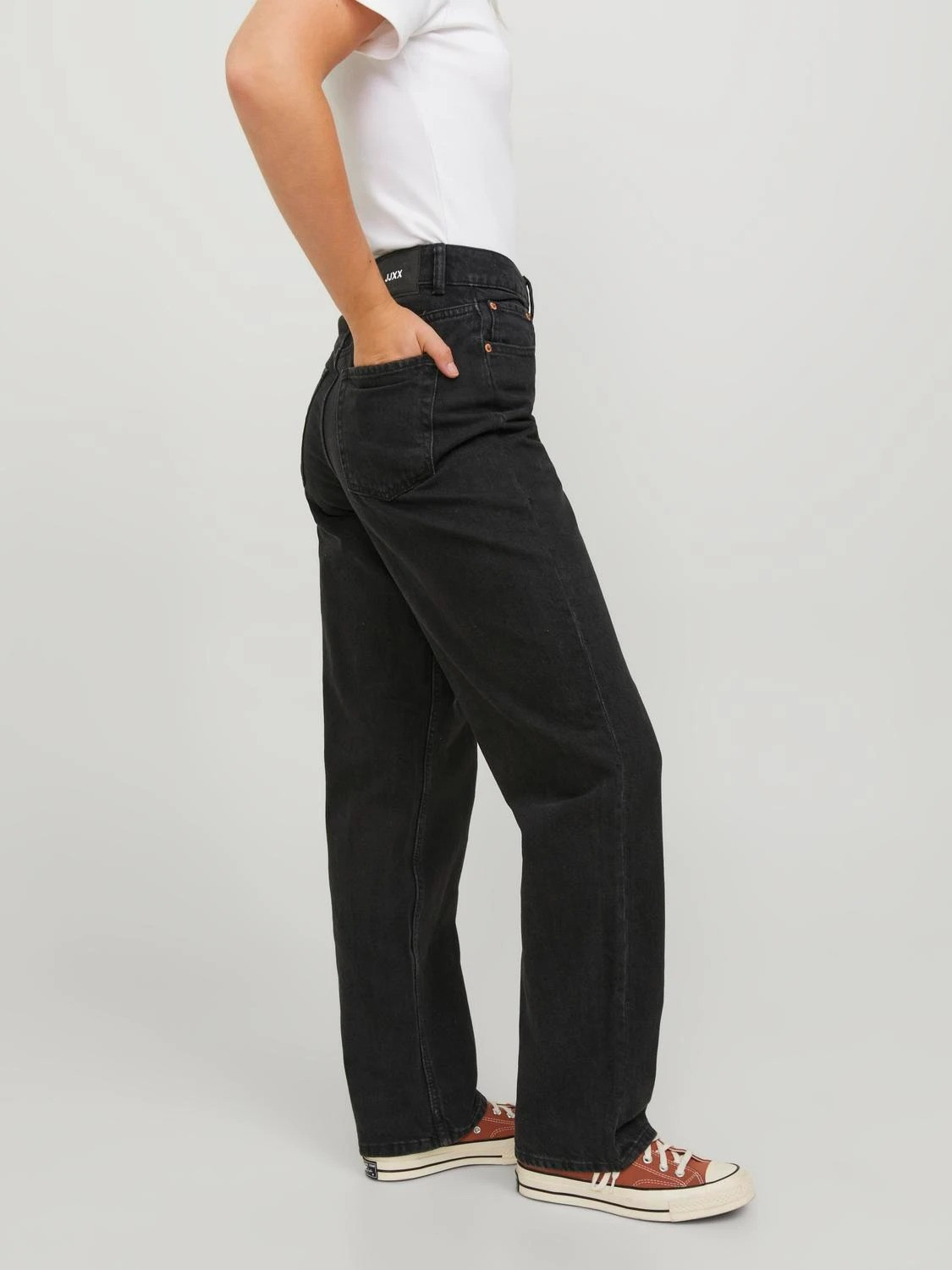 CZARNE PROSTE SPODNIE JEANS WYSOKI STAN