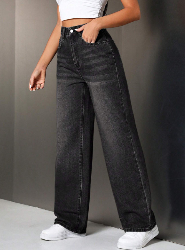 CZARNE SPODNIE JEANS PROSTA NOGAWKA 