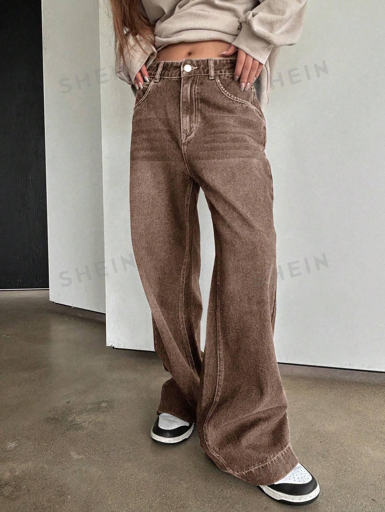 BRĄZOWE SPODNIE JEANS