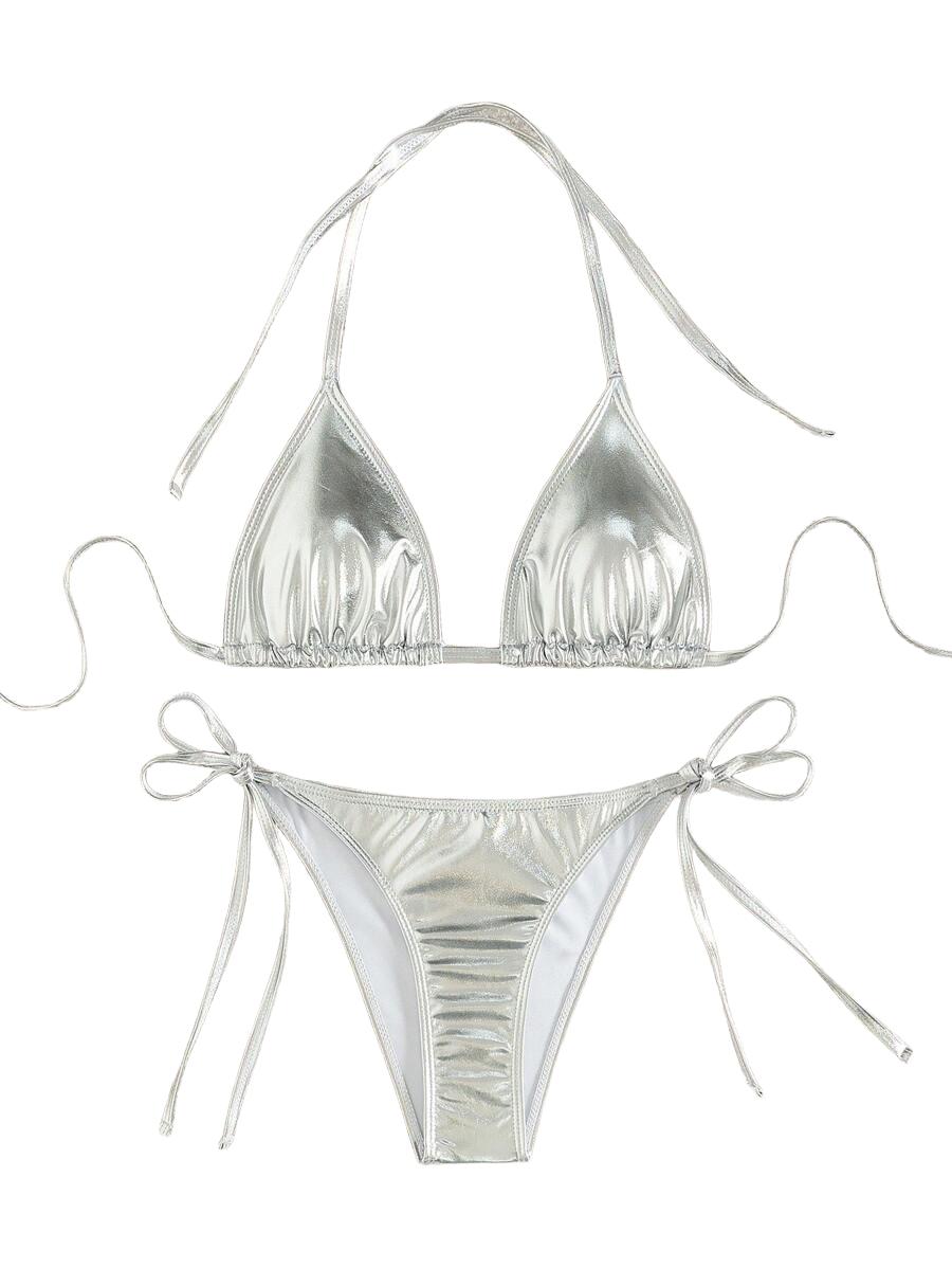 SREBRNE BIKINI DWUCZĘŚCIOWE WIĄZANE