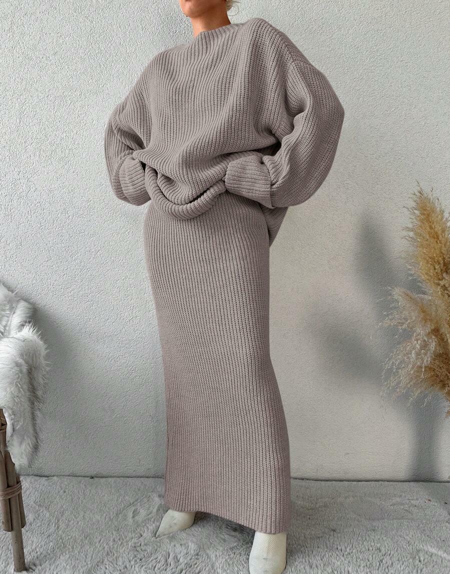 BRĄZOWY KOMPLET SWETER SPÓDNICA