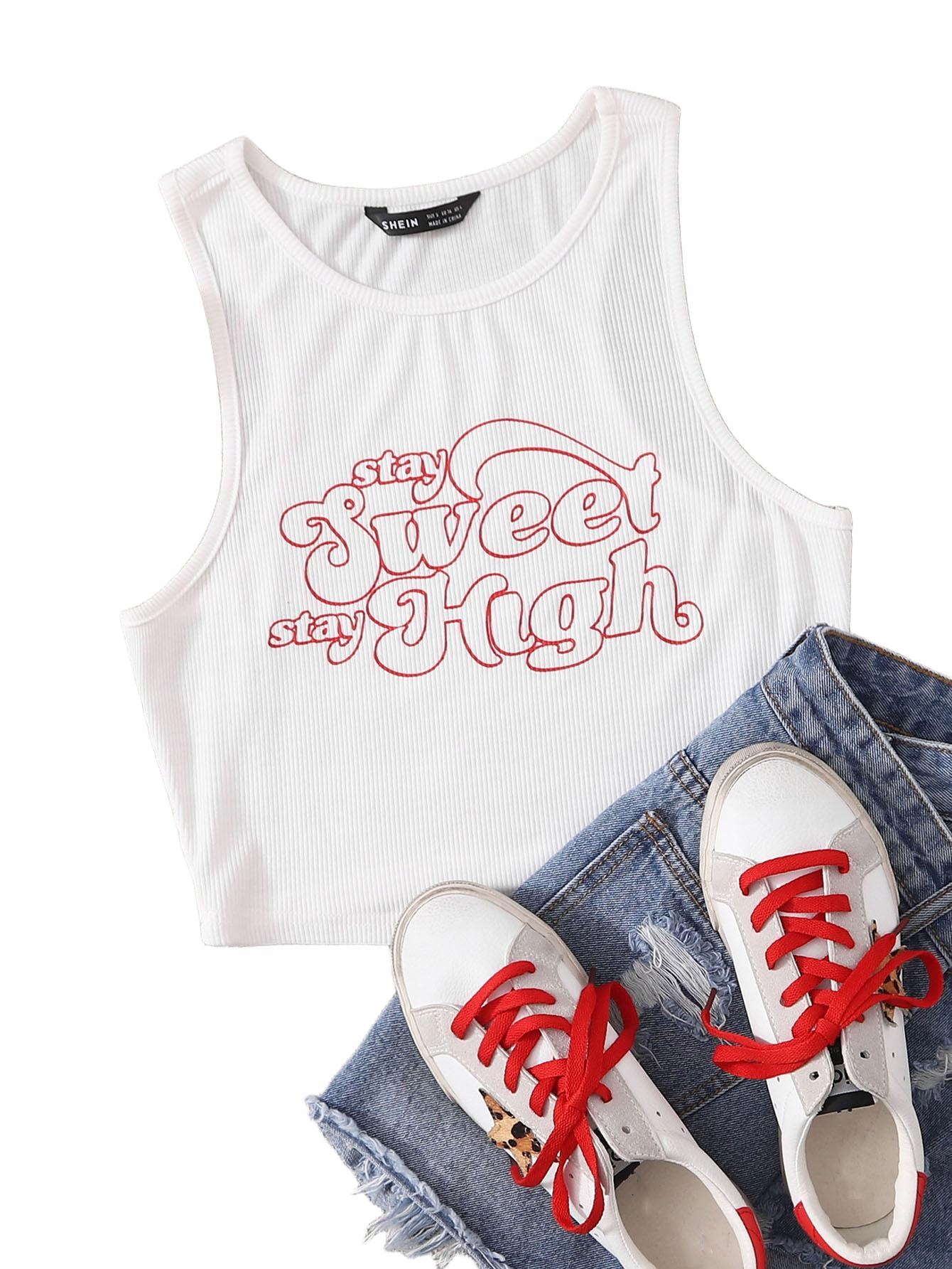 SHEIN TOP DAMSKI BIAŁY PRINT KRÓTKI__34