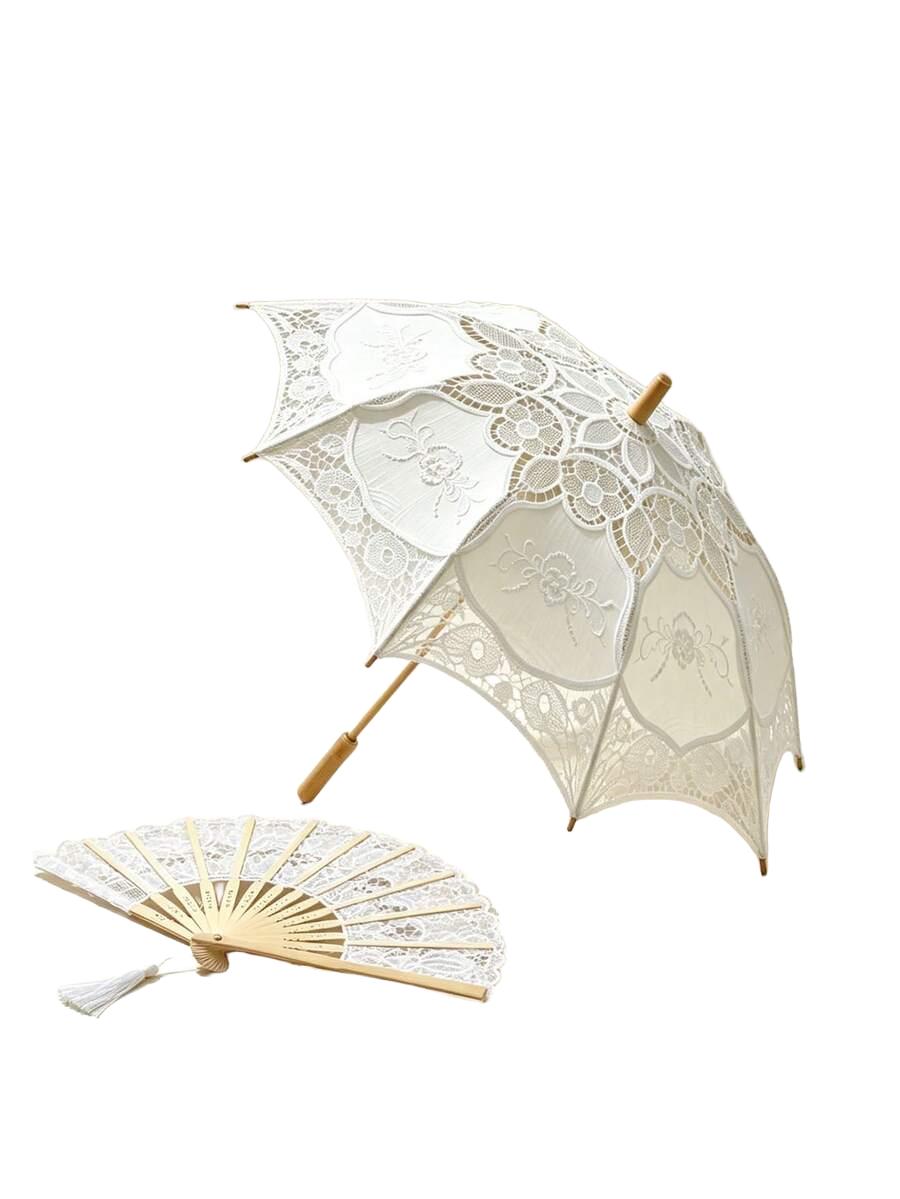 Biały koronkowy parasol przeciwsłoneczny
