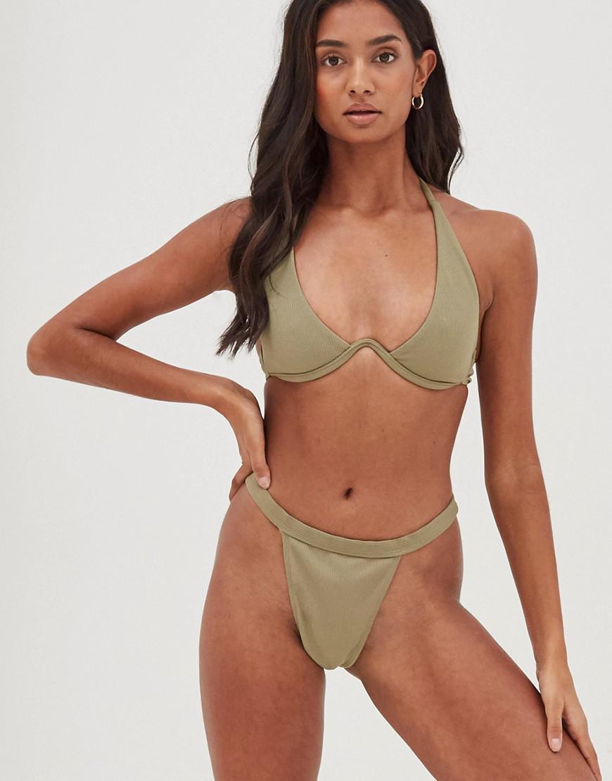 DÓŁ OD BIKINI w prążki KHAKI