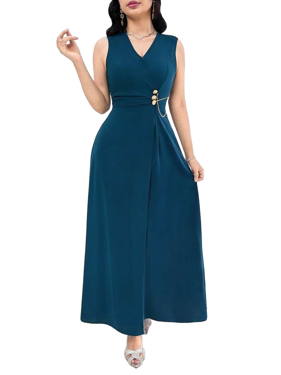 ELEGANCKA SUKIENKA MIDI Z KOPERTOWYM DEKOLTEM 