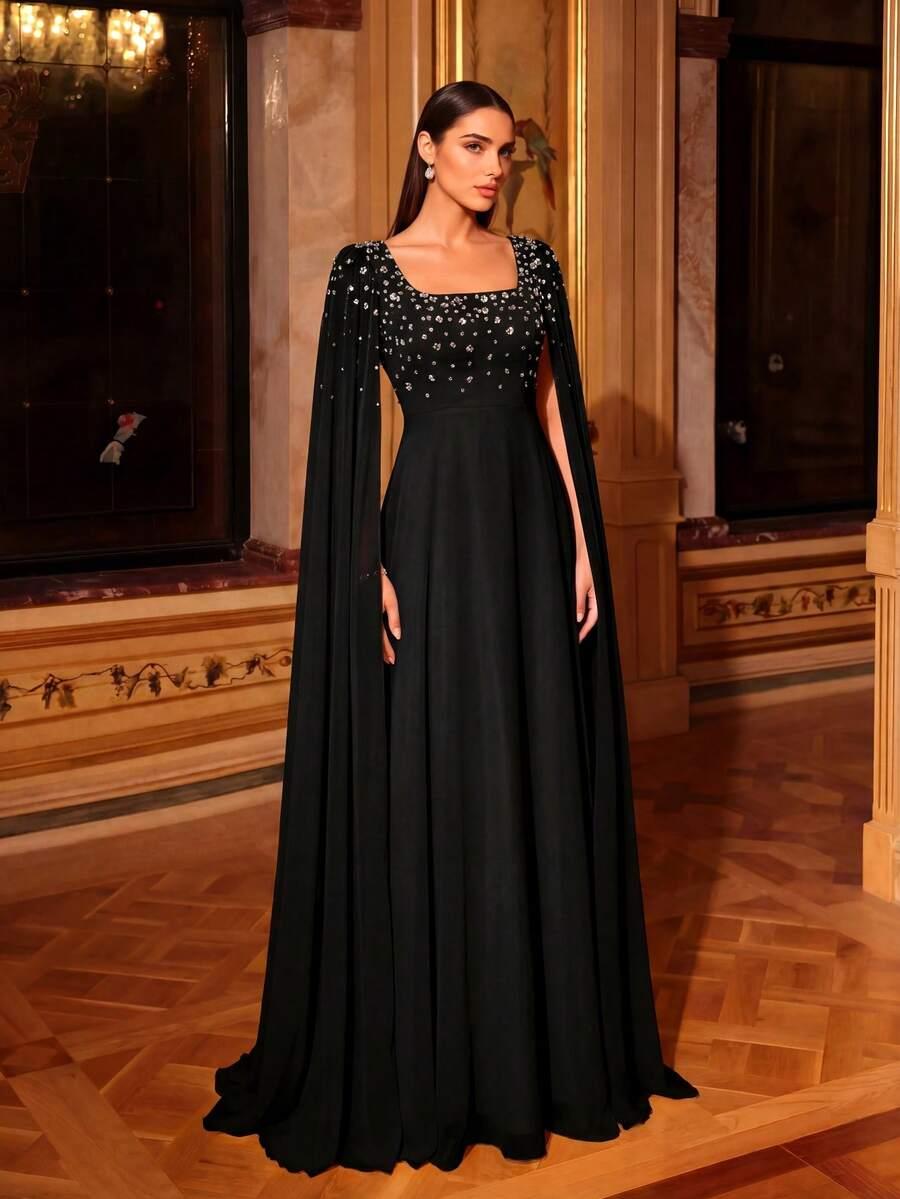 czarna sukienka maxi zdobienia