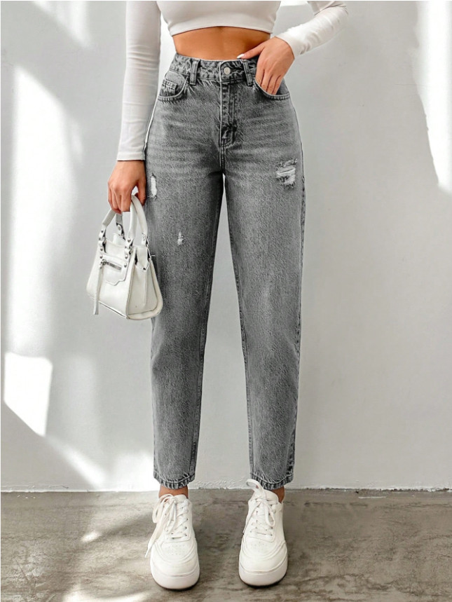 SZARE SPODNIE JEANS KIESZENIE 