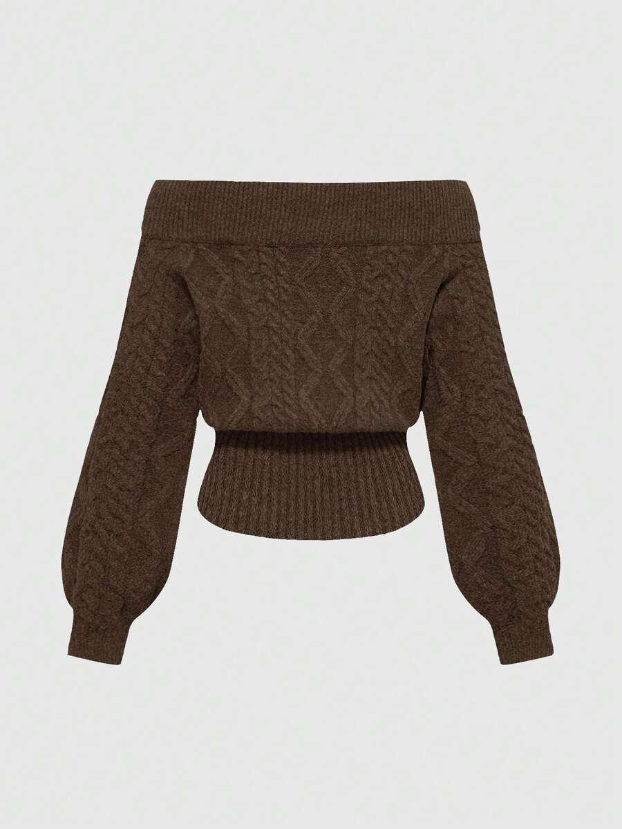 BRĄZOWY SWETER ODKRYTE RAMIONA