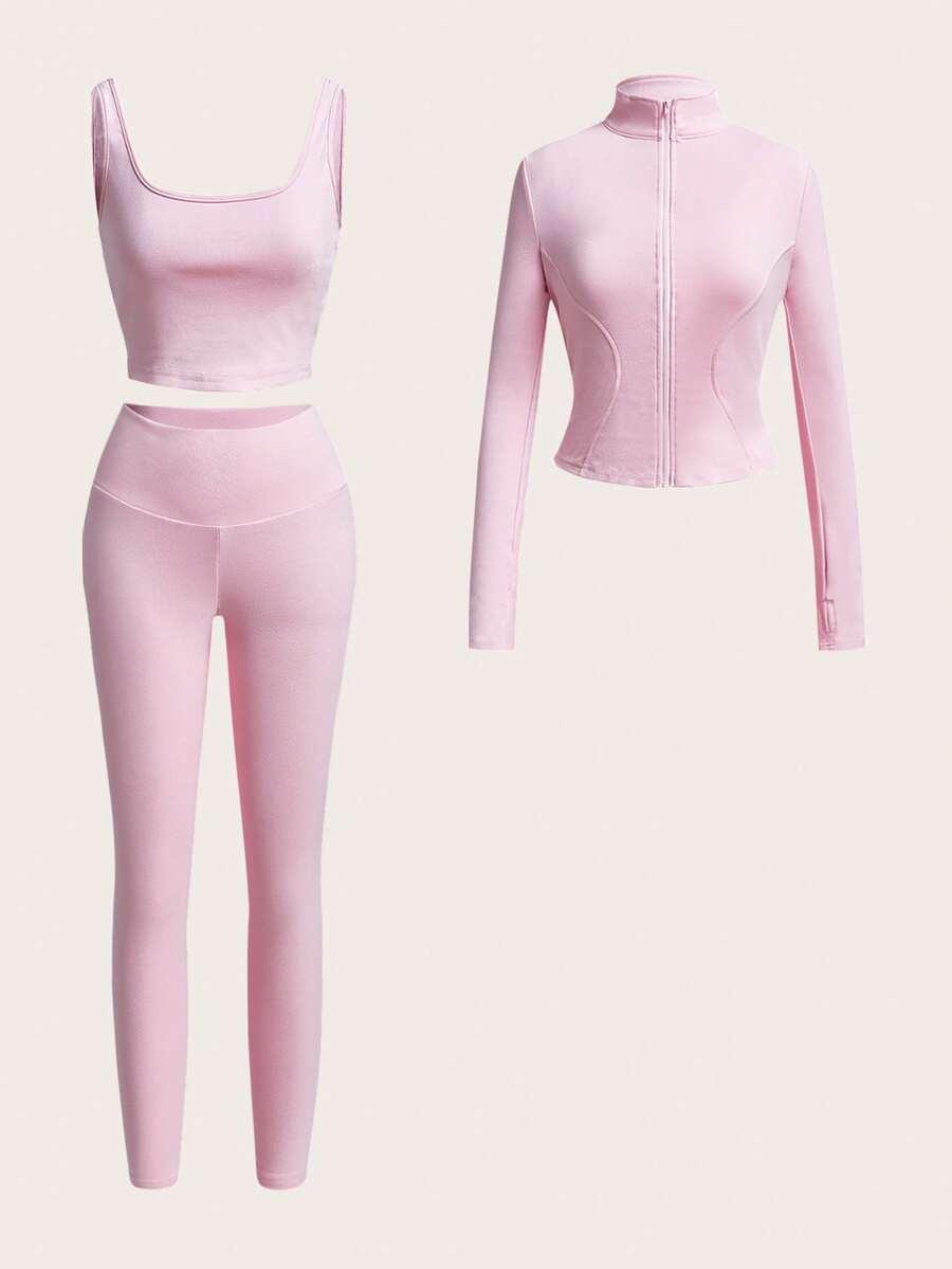 różowy komplet top bluza legginsy