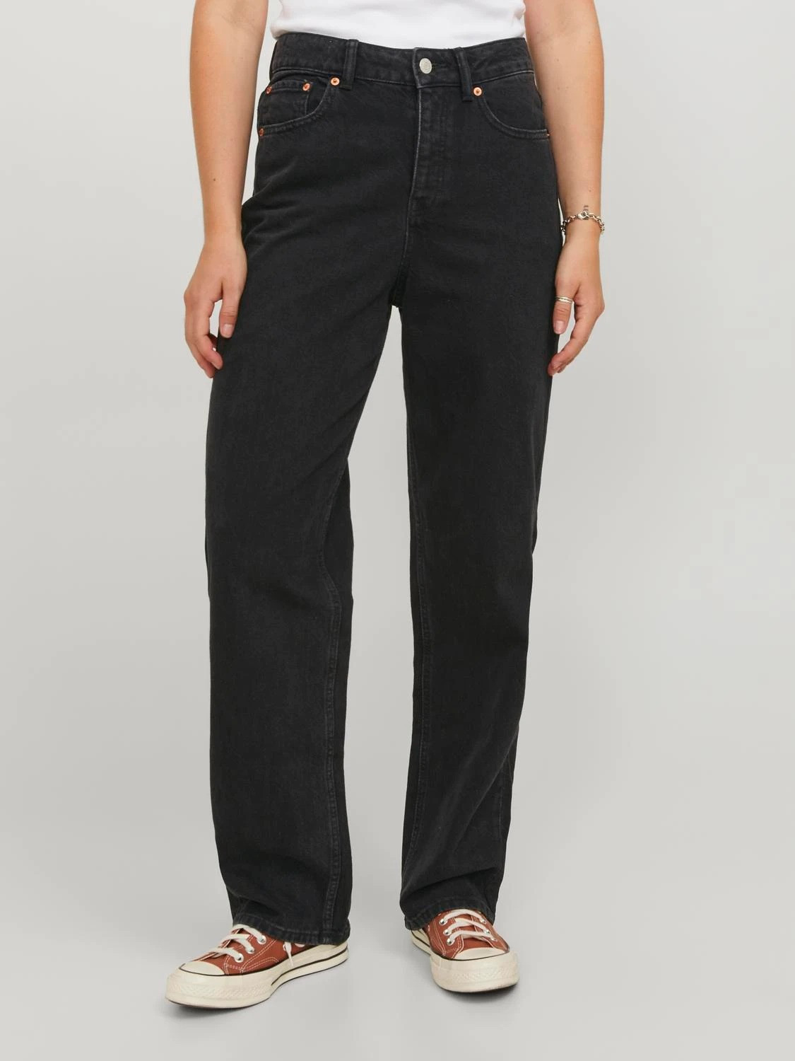 CZARNE PROSTE SPODNIE JEANS WYSOKI STAN